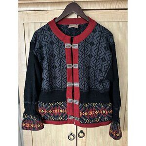 Christiania Sweater Nordic Clasp Cardigan Size XL Pure Wool Red Black